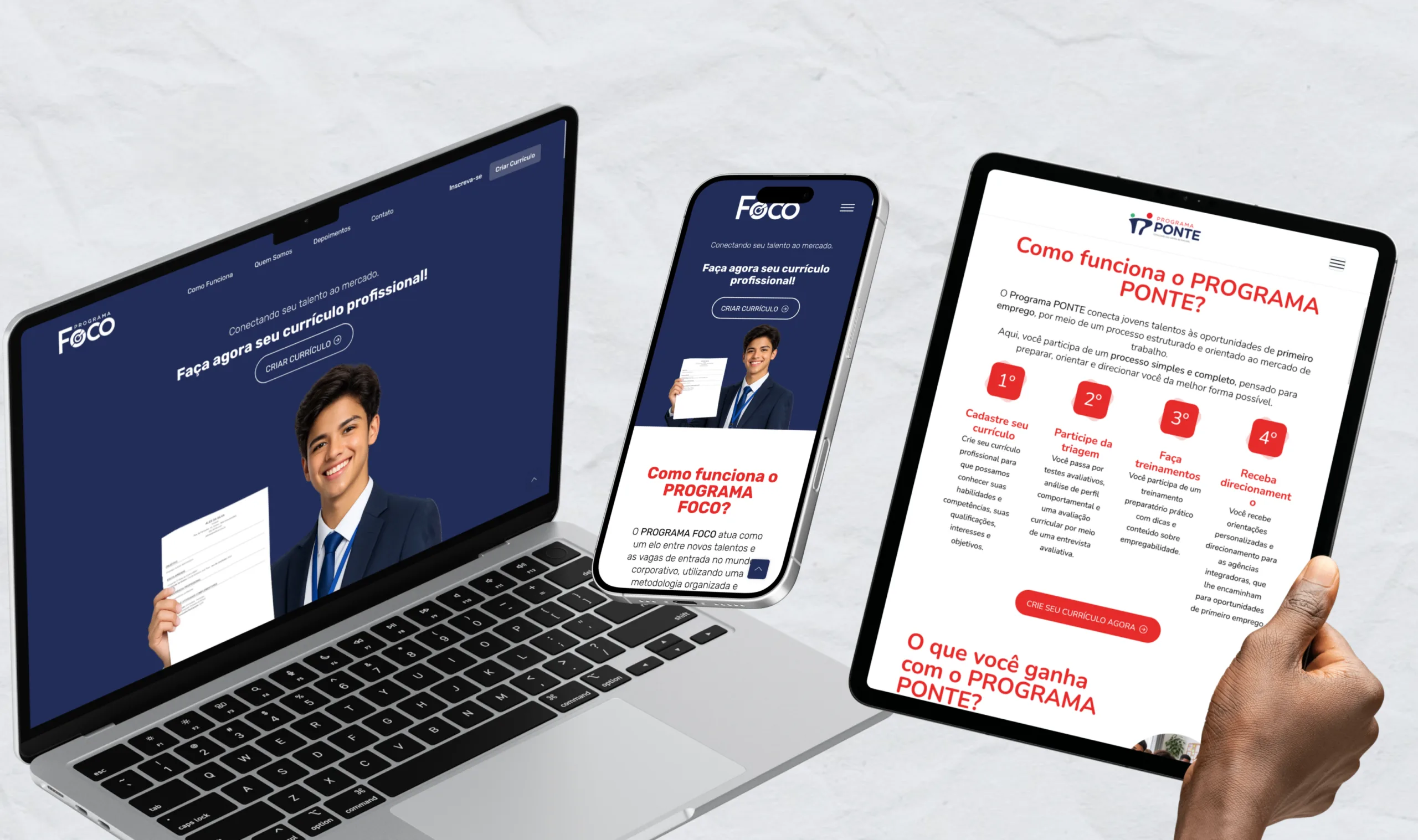 Desenvolvimento dos Websites do Programa FOCO (MG) e Programa PONTE (BA): plataformas digitais que conectam talentos ao mercado de trabalho